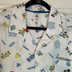 Disney White and Blue Casual Button Down Shirt